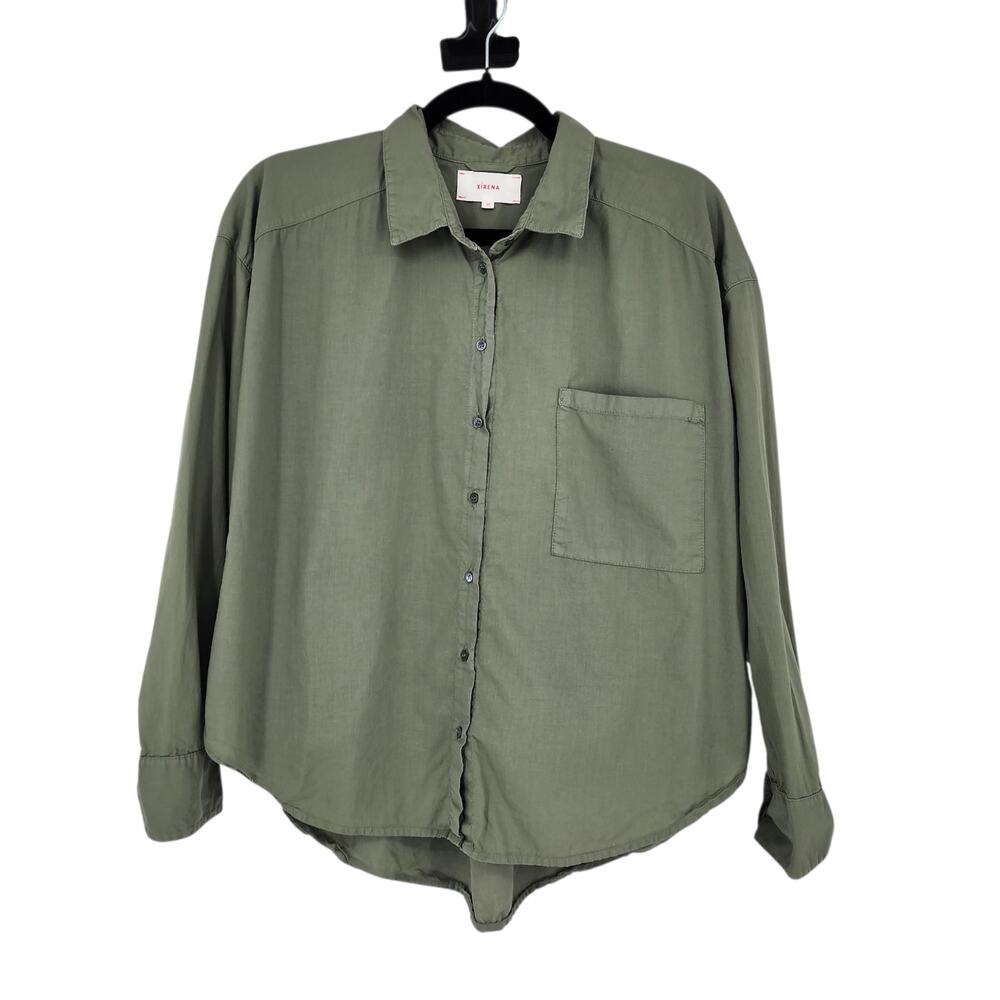 Xirena Green Monroe 100% Cotton Long Sleeve Button Up Pocket Shirt Size XS